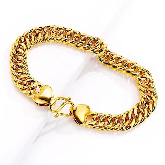 GOLD CHAIN BRACELET THICK CUBAN UNISEX 24K PLATED - Picture 5 of 6